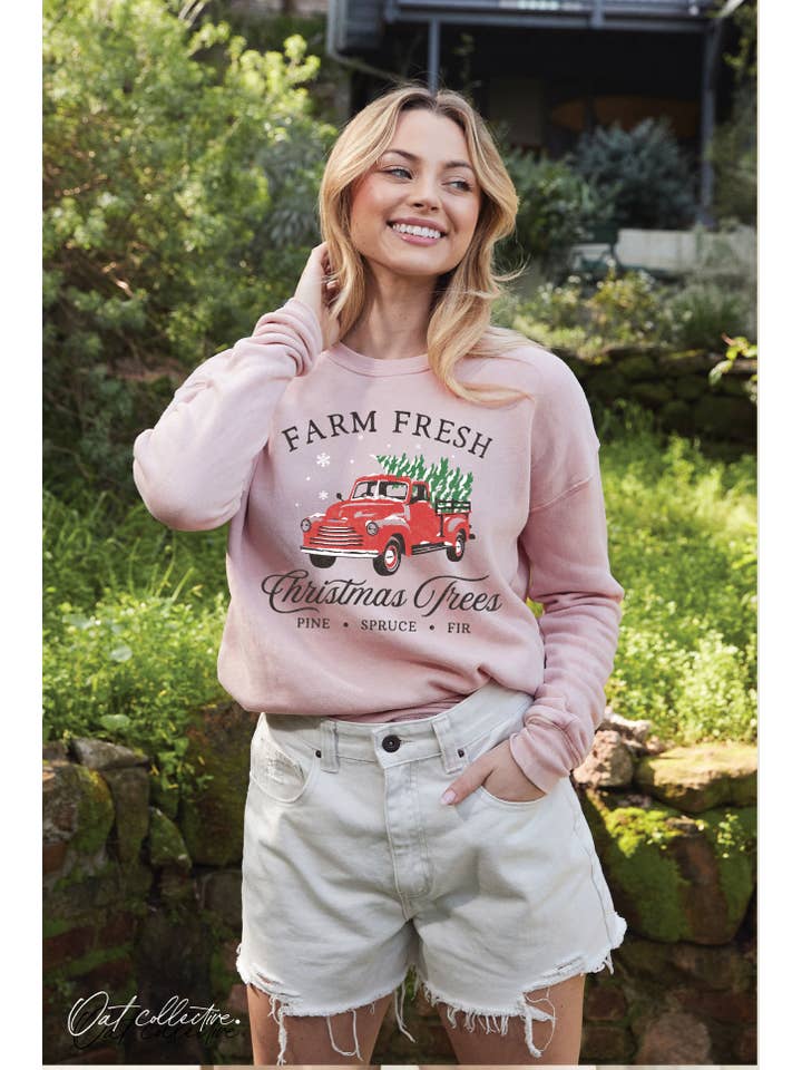 OAT COLLECTIVE - Wholesale Graphic Sweatshirt - Women's - FARM FRESH CHRISTMAS Mineral Graphic Sweatshirt