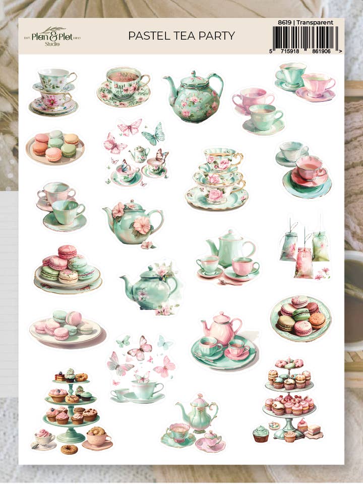 Pastel tea party | Stickers for wholesale by Plan & Plot Studio