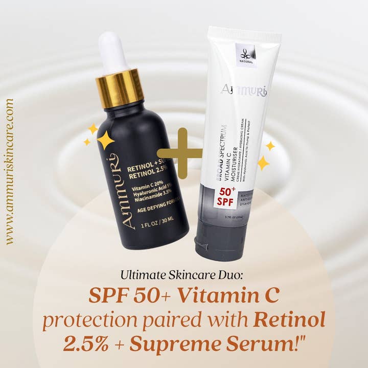 Sérum anti-âge au rétinol Ammuri et ensemble hydratant à la vitamine C SPF 50 pour une peau éclatante pour la vente par AMMURI