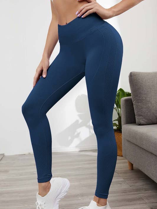 Color 5 - Wholesale Athletic/Lounge Leggings - Women's - Teal color seamless full length butt lift yoga legging