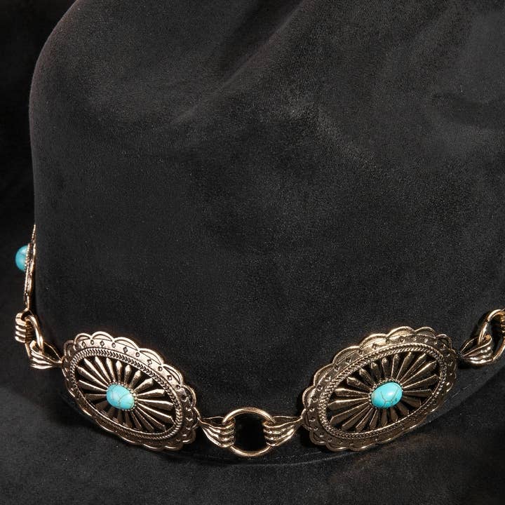 Collections by Fame Accessories - Venta al por mayor Sombrero cowboy - Mujer - Sombrero vaquero occidental con cinturón de tachuelas turquesa y concho