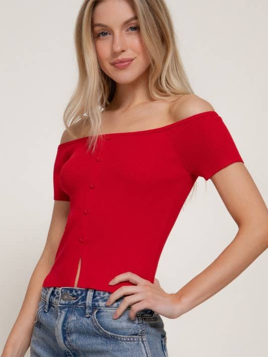 Pull à Épaules Dénudées Manches Courtes pour la vente par MintChoco