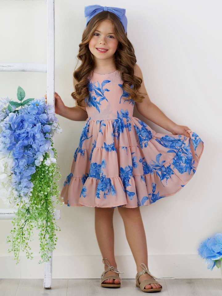 Boho Blossom Floral Print Tank Tiered Dress for wholesale by Mia Belle Girls • Wholesale