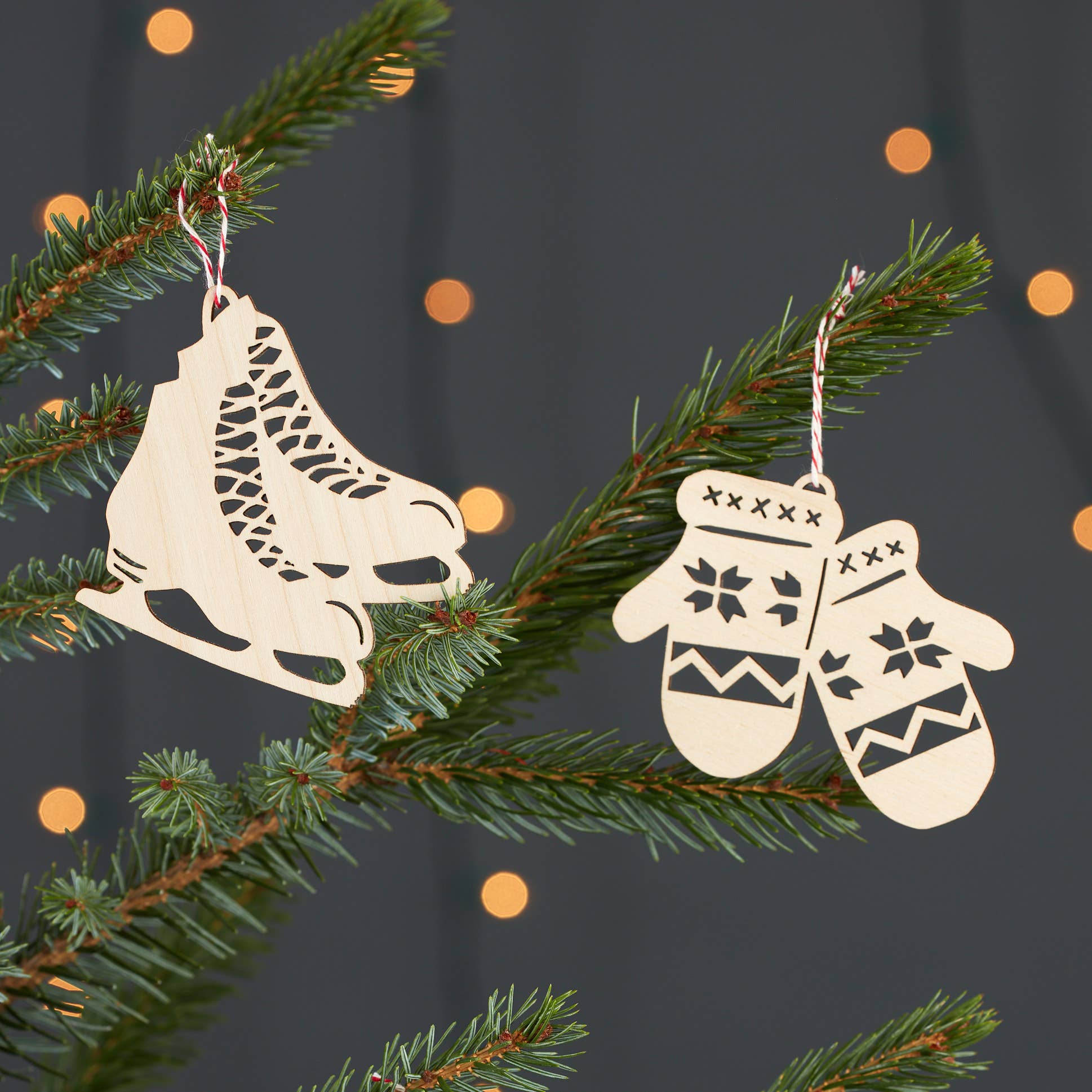 Light + Paper - Wholesale Ornament Set - Skates and Mitts Wooden Ornaments1