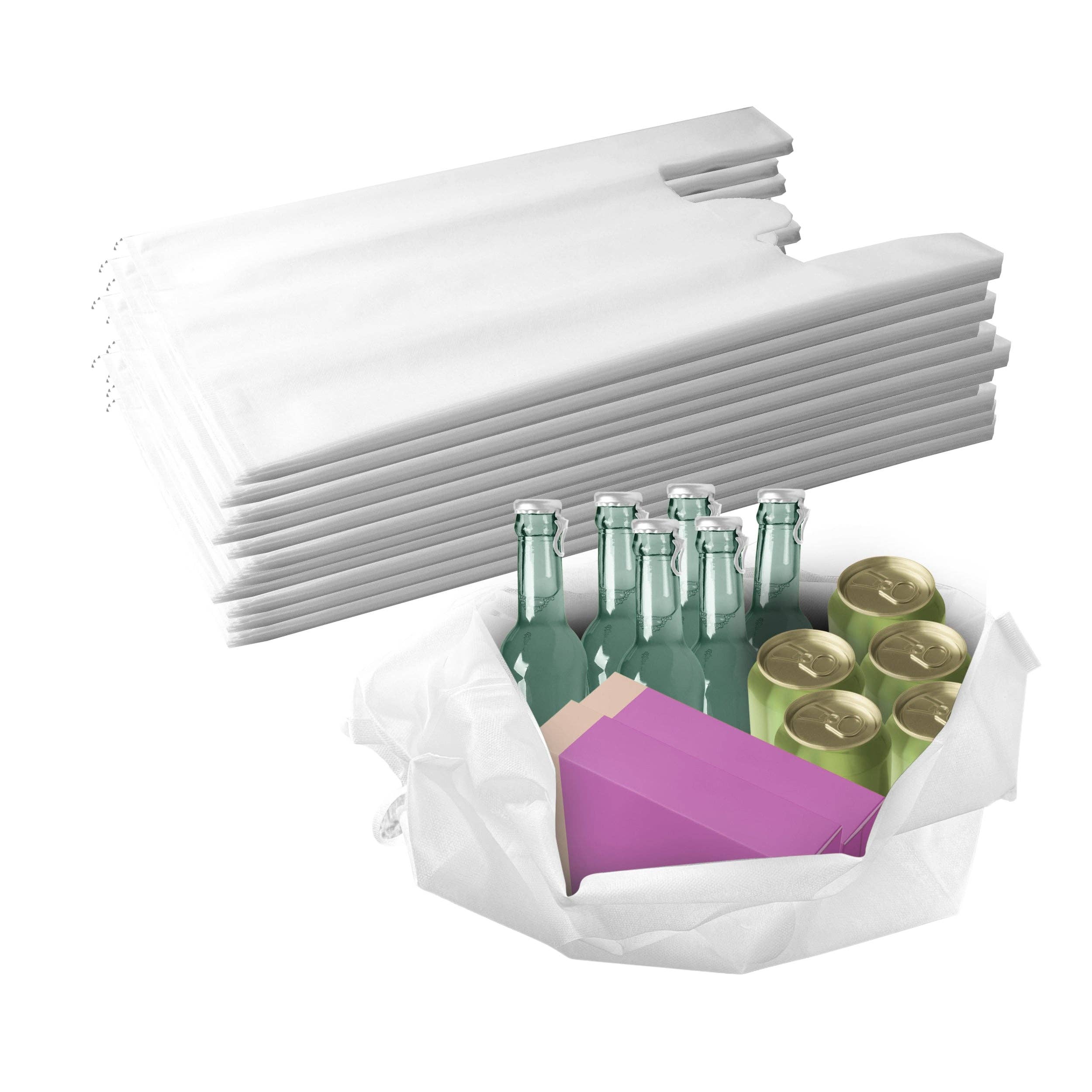 EcoQuality – Saco de mercearia/compras por atacado – Sacos de compras de T-shirt branca reutilizável não tecida grandes0