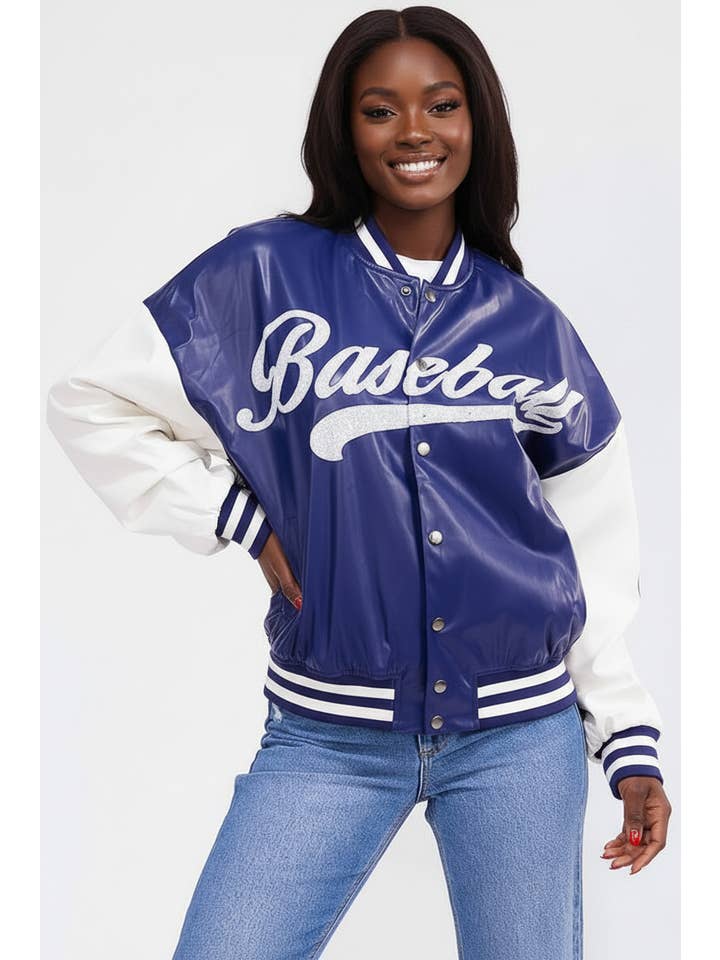 5besties inc - Wholesale Varsity/Baseball Jacket - Women's - PU PLEATHER VARSITY JACKET2