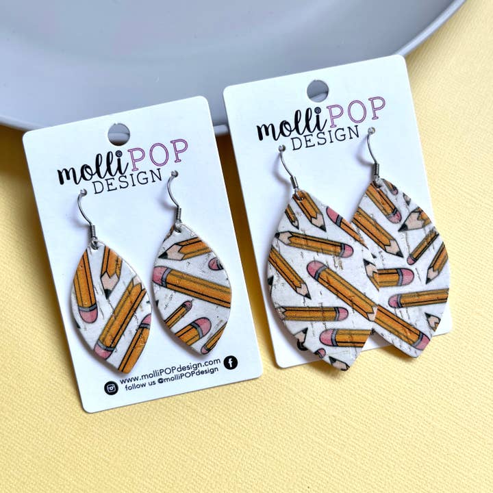 Orecchini a foglia in pelle di sughero per la vendita all'ingrosso da parte di molliPOP Design