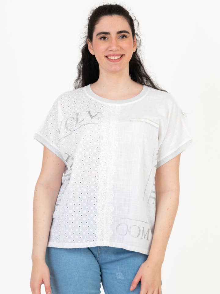 Wit T-shirt grote maat (C8013) voor wholesale door Pomme Rouge Paris