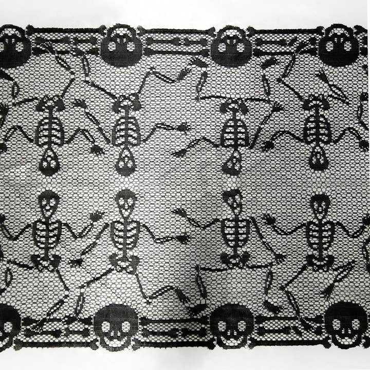 Black HALLOWEEN TABLE RUNNER LACE SKULL TABLE RUNNER_CWMM1729 for wholesale on Faire7