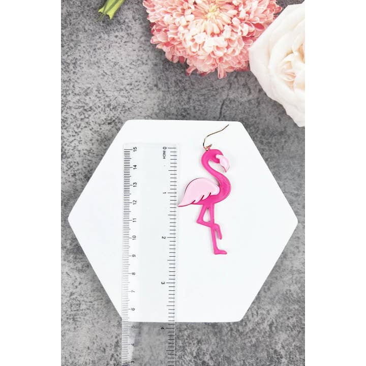 JHP Collection - Wholesale Dangle Earrings - UNIQUE LIGHT PINK GLITTER FLAMINGO ACRYLIC EARRINGS
