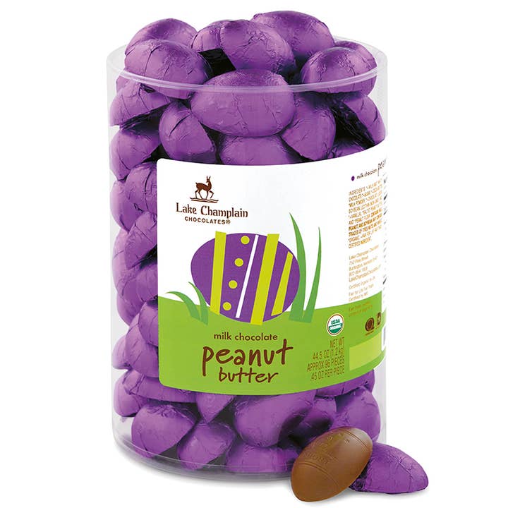 Easter Egg Dispenser, Milk Chocolate Peanut Butter, Organic for wholesale by Lake Champlain Chocolates
