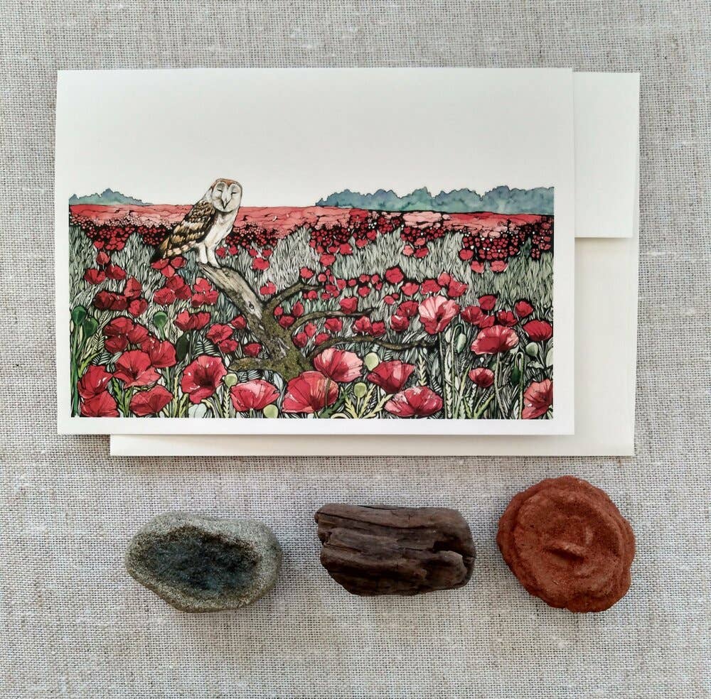 Mattie Rose Art - Vente Carte de vœux classique - Carte Hibou dans les Coquelicots1