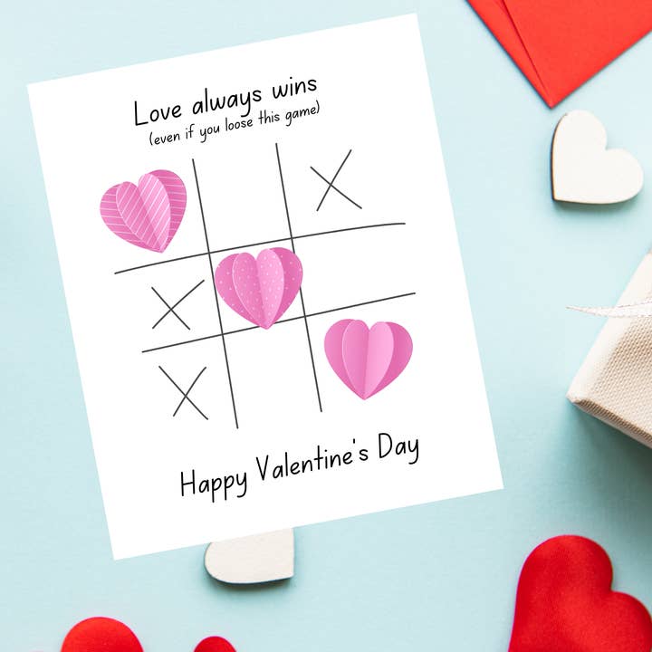Tarjeta de San Valentín Love Wins Tic Tac Toe para venta al por mayor de Infectious Design Co.