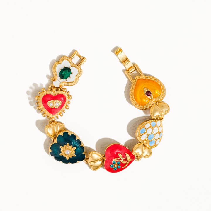 Multi Colored Elysian 18K Gold Boho Baroque Heart Color Bracelet for wholesale on Faire
