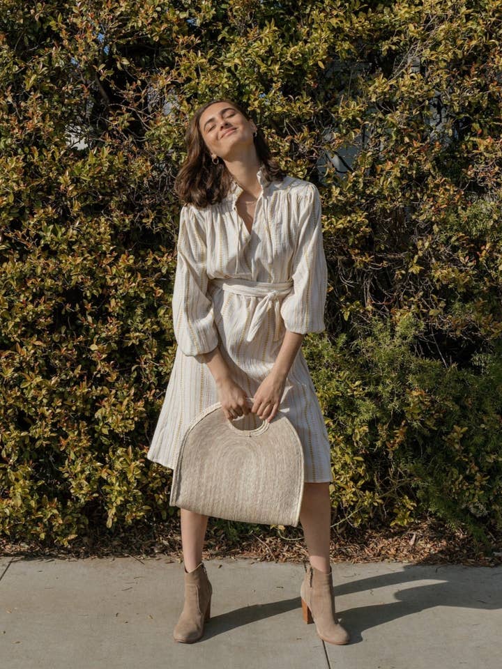 Goldenrod Jacquard Cotton Brett Dress for wholesale by Stacia