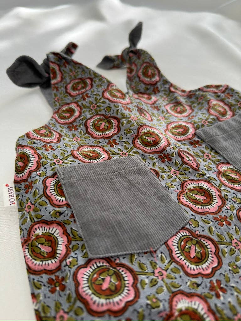 Yo Baby - Vente Barboteuse – bébé - Combinaison réversible en velours côtelé gris uni et imprimé floral gris15