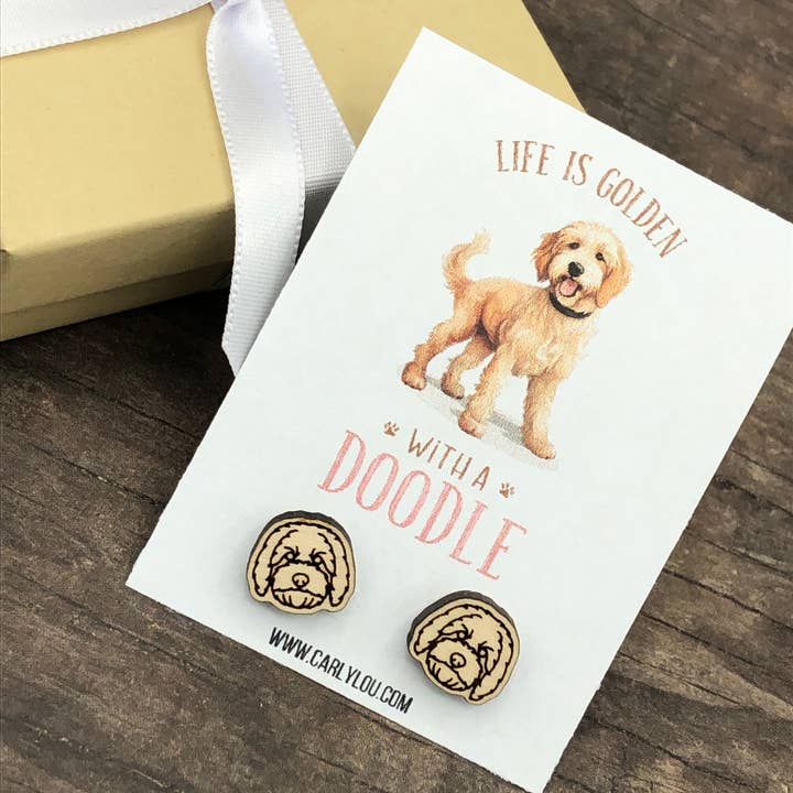 Carly Lou - Wholesale Stud/Post Earrings - Golden Doodle Earrings - Goldendoodle Mom Dog Earrings1