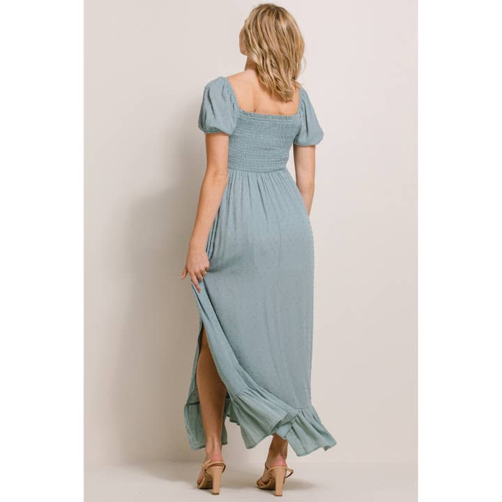 Hello Miz - Wholesale Dress - Maternity - Square Neck Puff Sleeve Maternity Maxi Dress