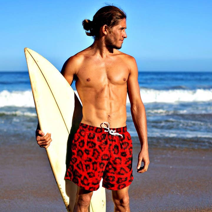 King Killers - Wholesale Boardshort - Heren - Rode zwembroek met luipaardprint en halfhoge snit