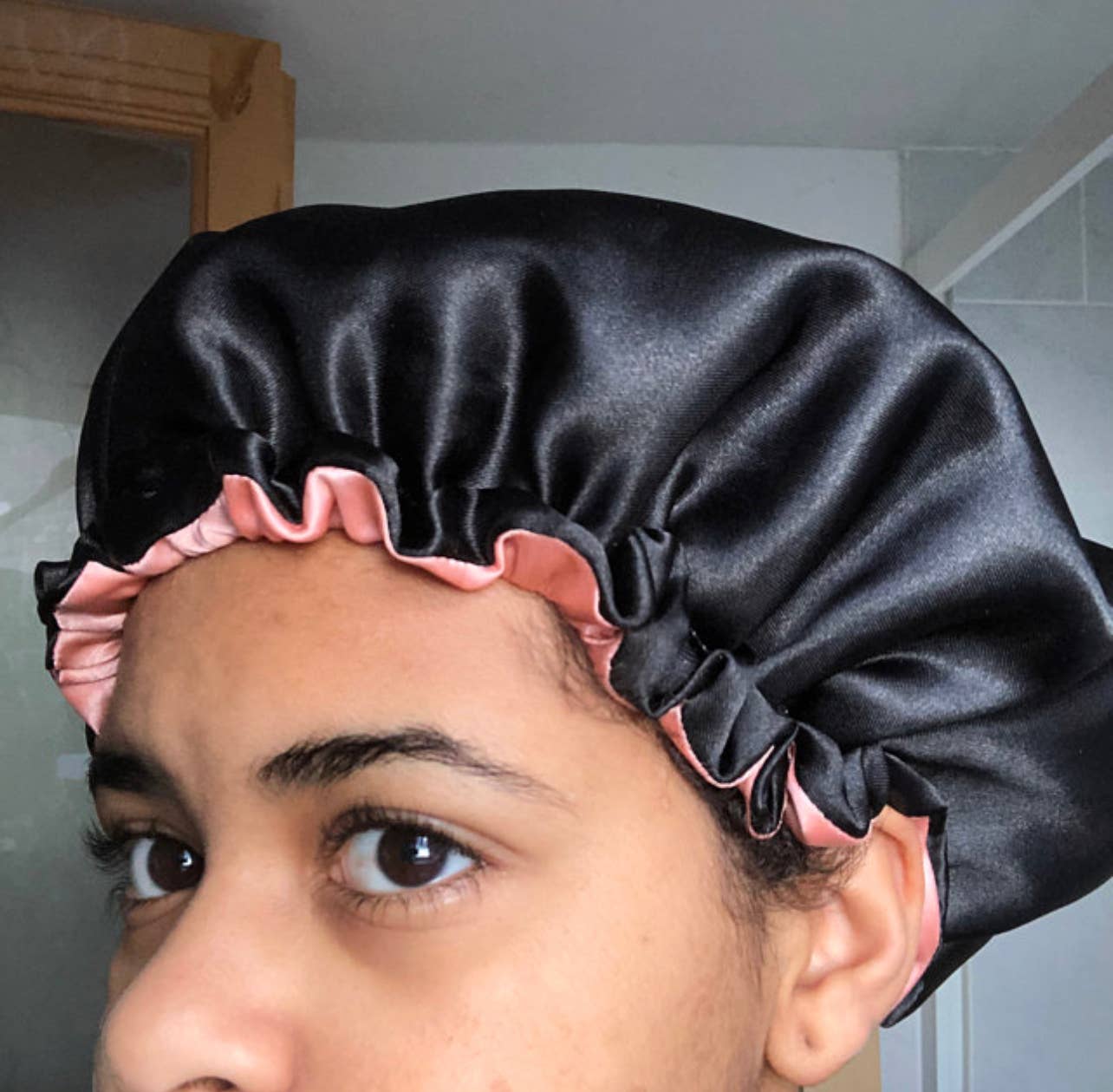 Tari Lorraine Ltd – wholesale Sleep cap / bonnet – women's – Rose Pink Silky Satin Reversible Hair Bonnet3