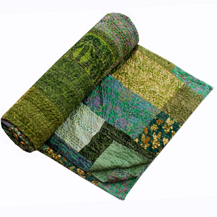 bhavnas boutique - Wholesale Quilt - Handmade Silk Kantha Quilt Throw Summer Blanket2
