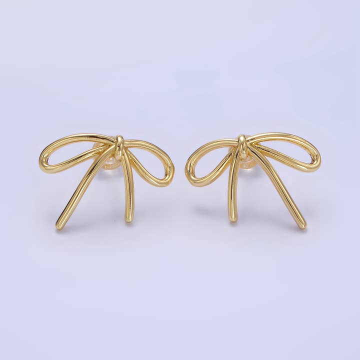 Aim Eternal - Wholesale Stud/Post Earrings - 14K Gold Filled Minimalist Tied Ribbon Bow Stud Earrings