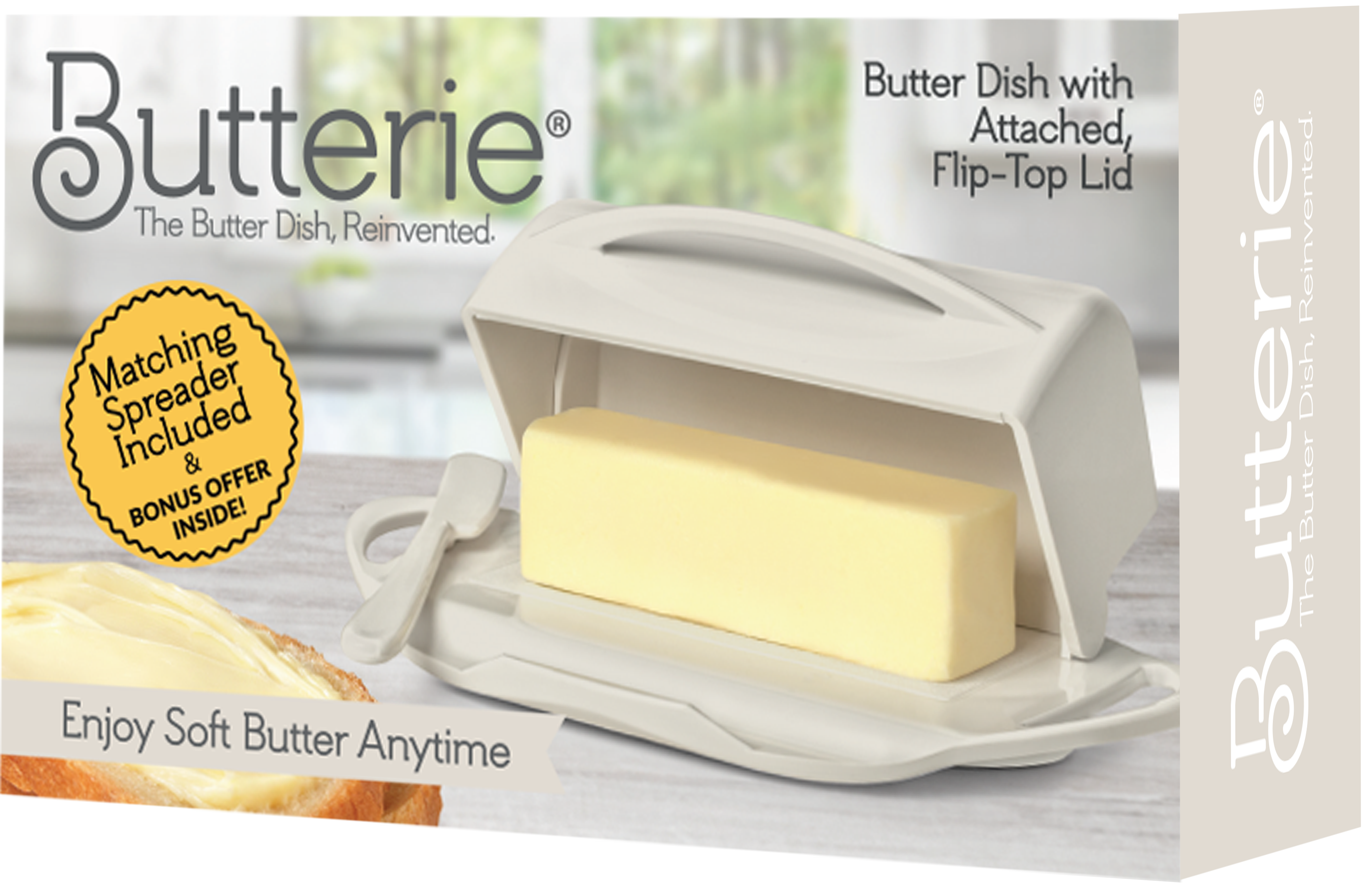 Butterie - Wholesale Butter Dish - Countertop Flip-Top Butter Dish w/ Matching Spreader - Ivory1