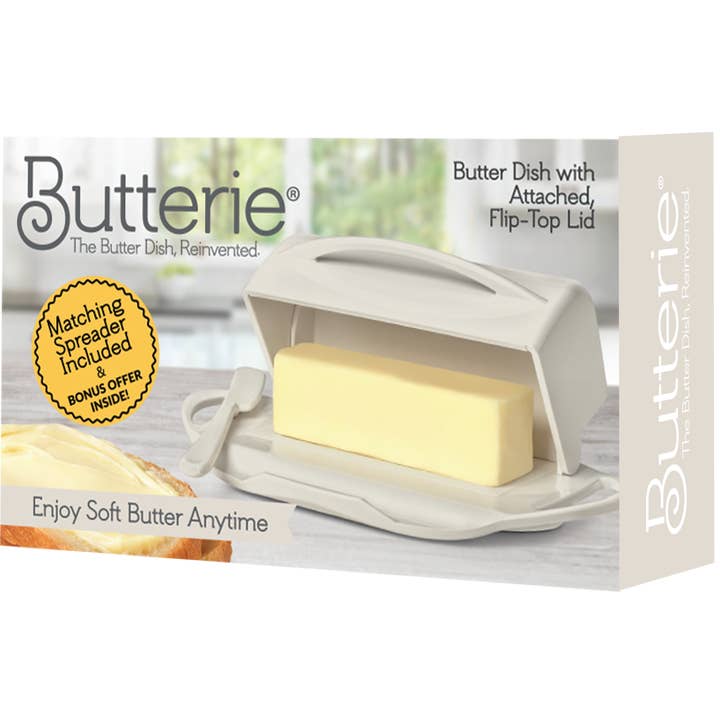 Butterie - Wholesale Butter Dish - Countertop Flip-Top Butter Dish w/ Matching Spreader - Ivory1