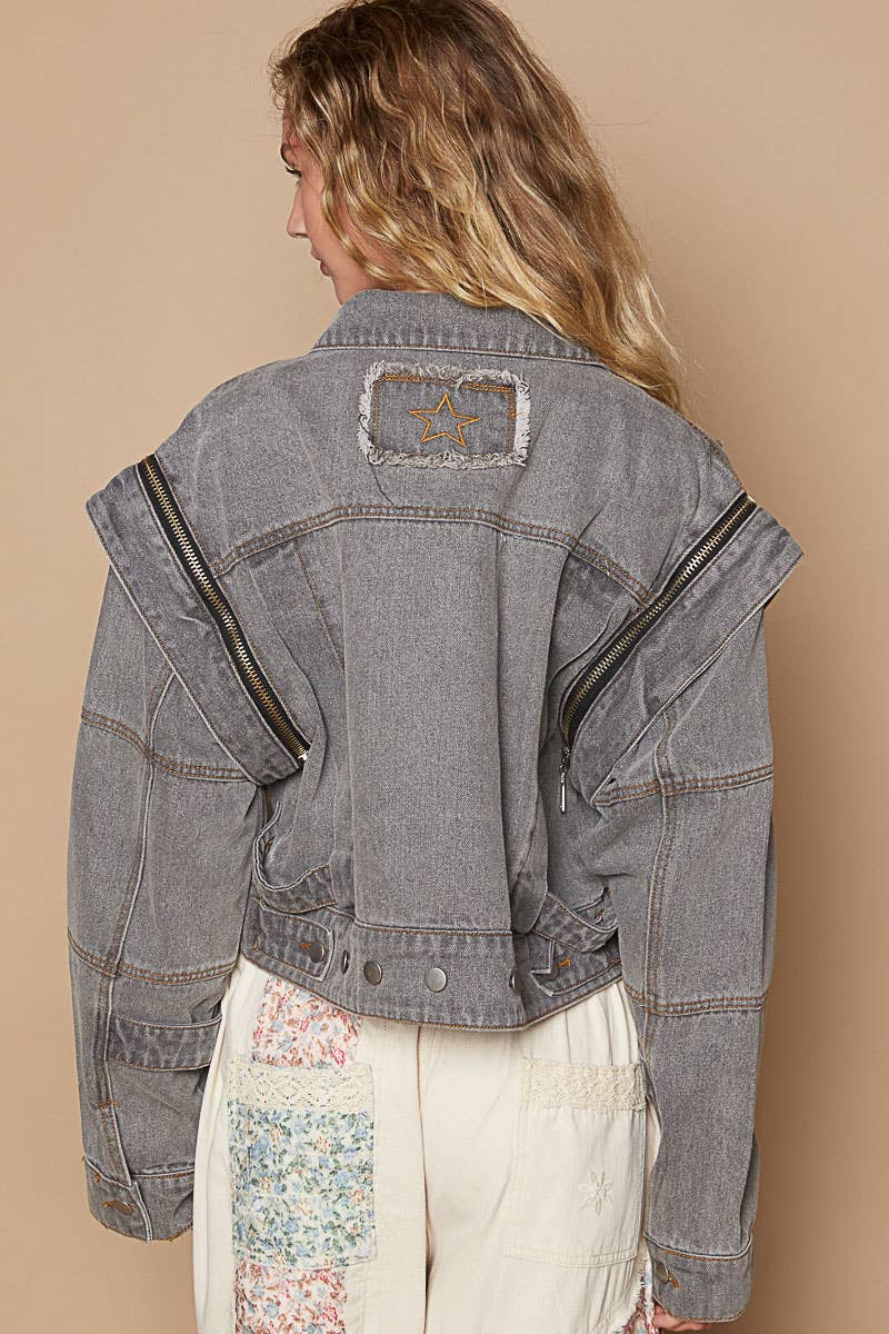 Pol Clothing - Wholesale Denim Jacket - Women's - Oversized denim jacket with zipper detail19