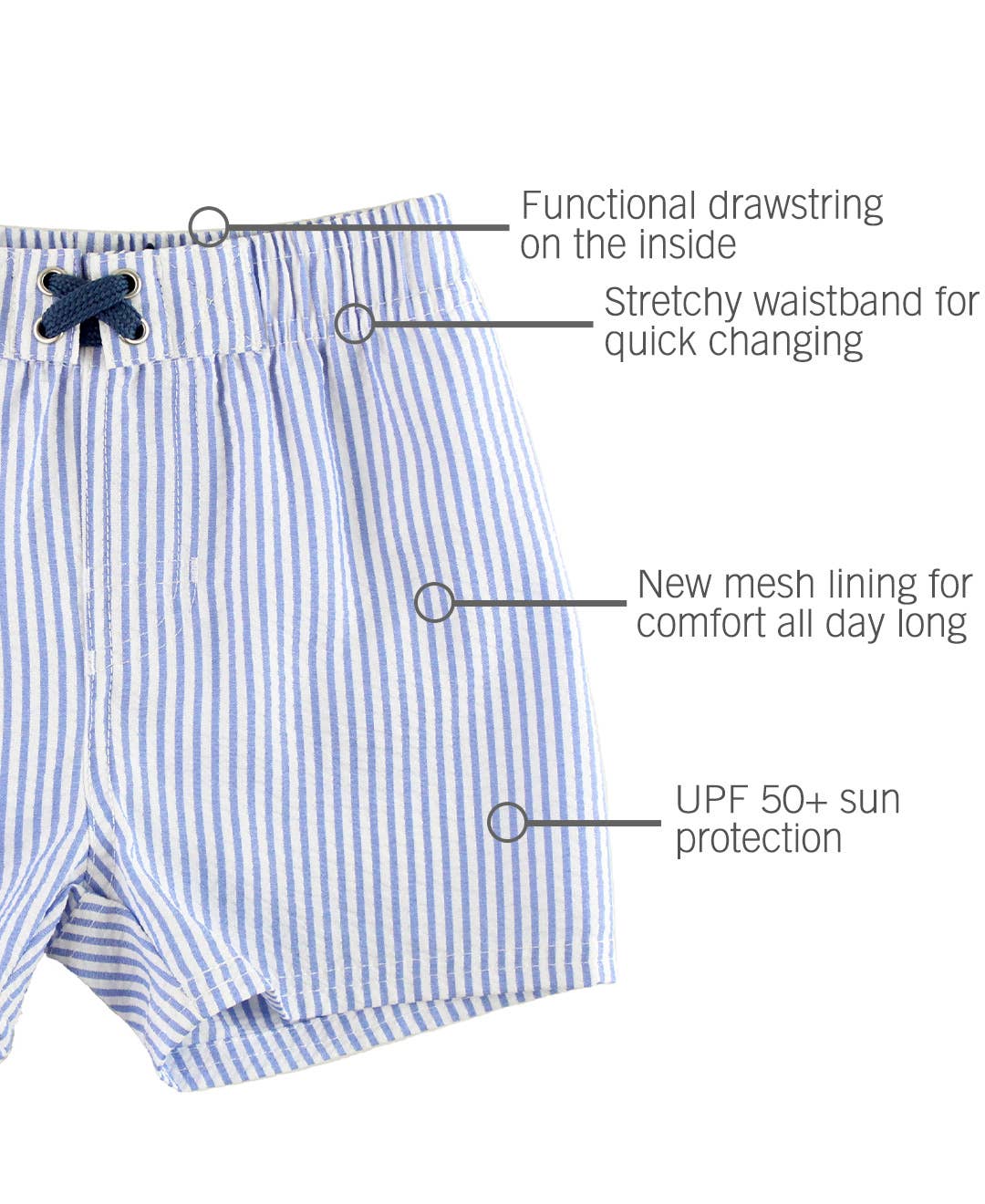 Boys Periwinkle Blue Seersucker Swim Trunks for wholesale on Faire8