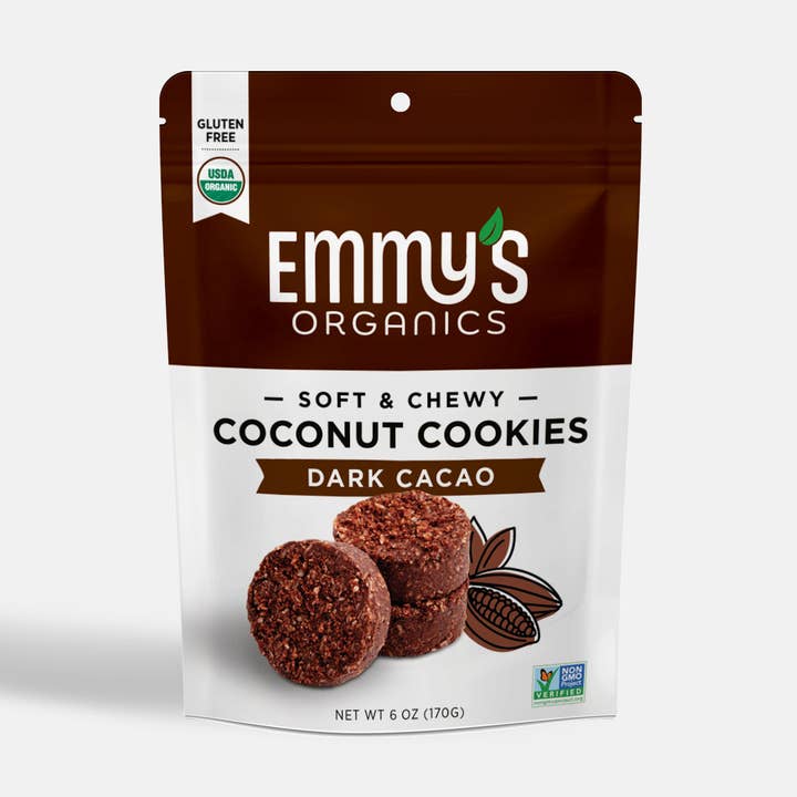 Dark Cacao Coconut Cookies 6oz Master Case (32 units) for wholesale by Emmy's Organics