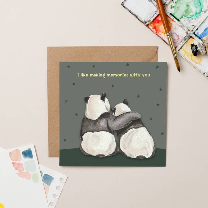 Carte Panda J'aime créer des souvenirs avec toi avec feuille d'or pour la vente par lil wabbit