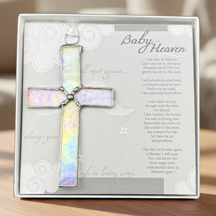 Baby In Heaven: Infant Memorial Stained Glass Cross 3405SG for wholesale by The Grandparent Gift Co. Inc.