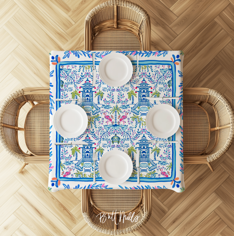 Britt Mills Design - Wholesale Tablecloth - Colorful Chinoiserie II Square Tablecloth1