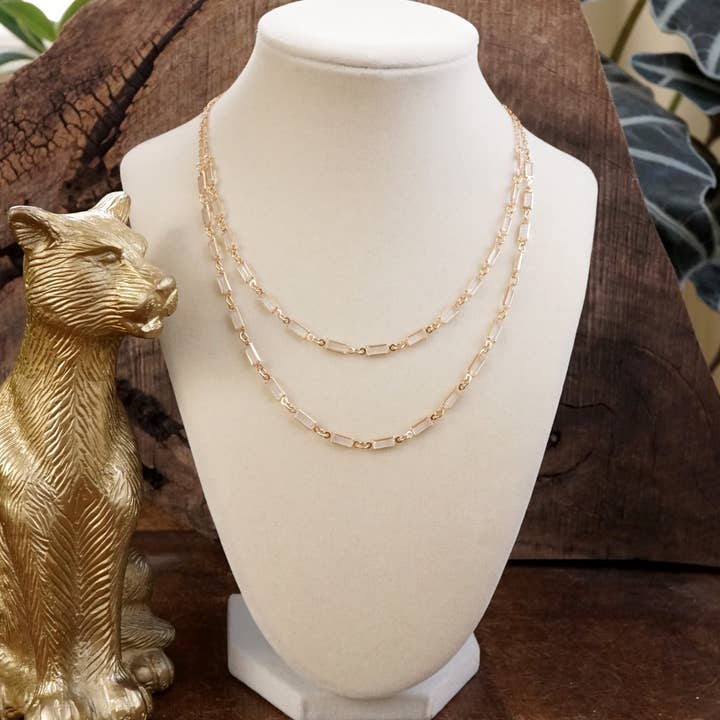 PennyLine inc - Wholesale Link & Chain Necklace - Twice the Sparkle – Double Layer Baguette Crystal Necklace in Gold Tone1