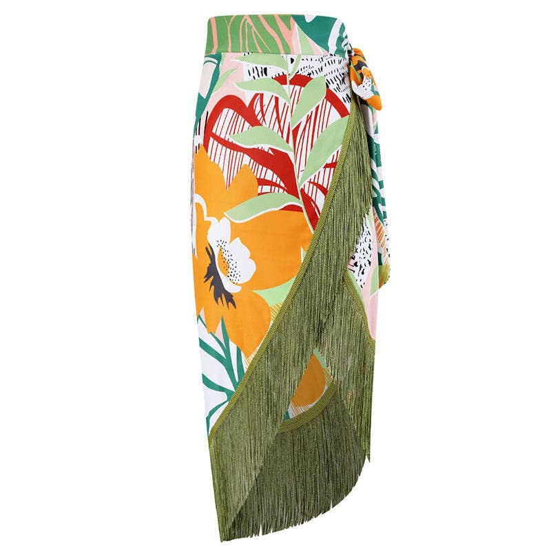 Sweetkama - Wholesale Two Piece Swimsuit - Women's - Ladies Print Tassels One Shulder Bikini Set SKSW401188