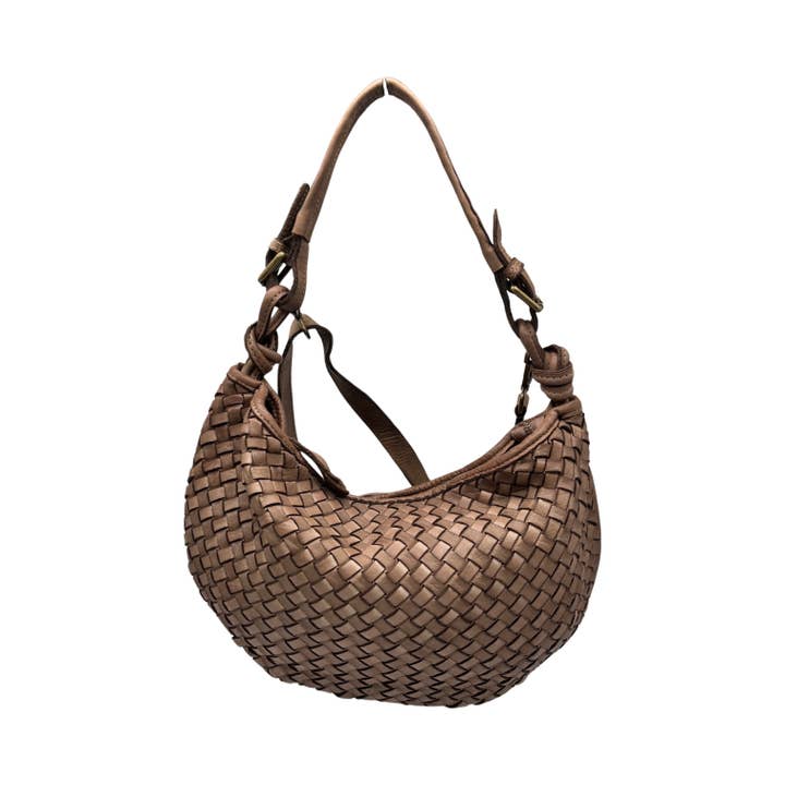 ALTEA TAUPE WASHED BRAID LEATHER SHOULDER BAG for wholesale by Louisa lee