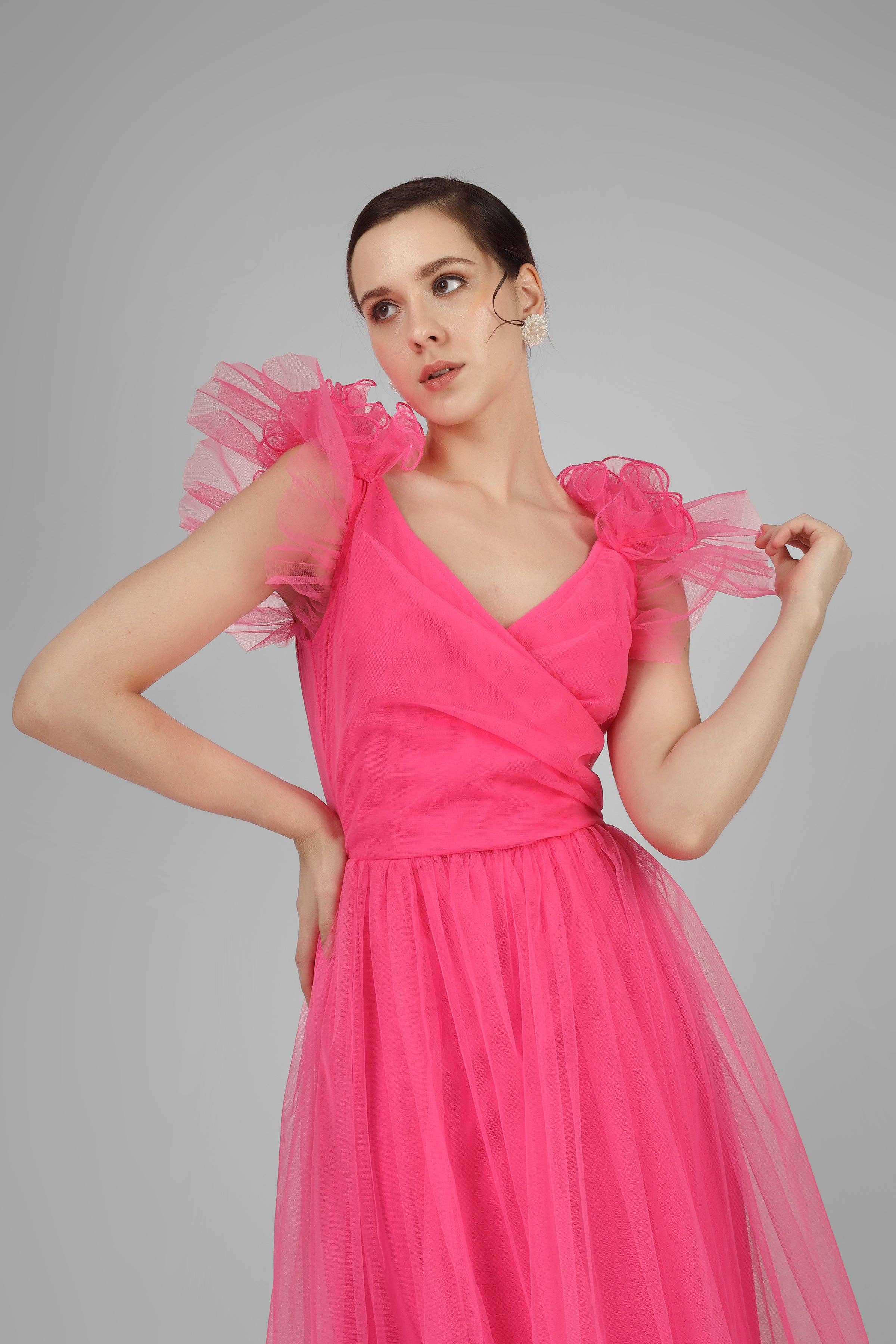 Nova Pink Tulle Corsage Maxi Dress for wholesale on Faire1