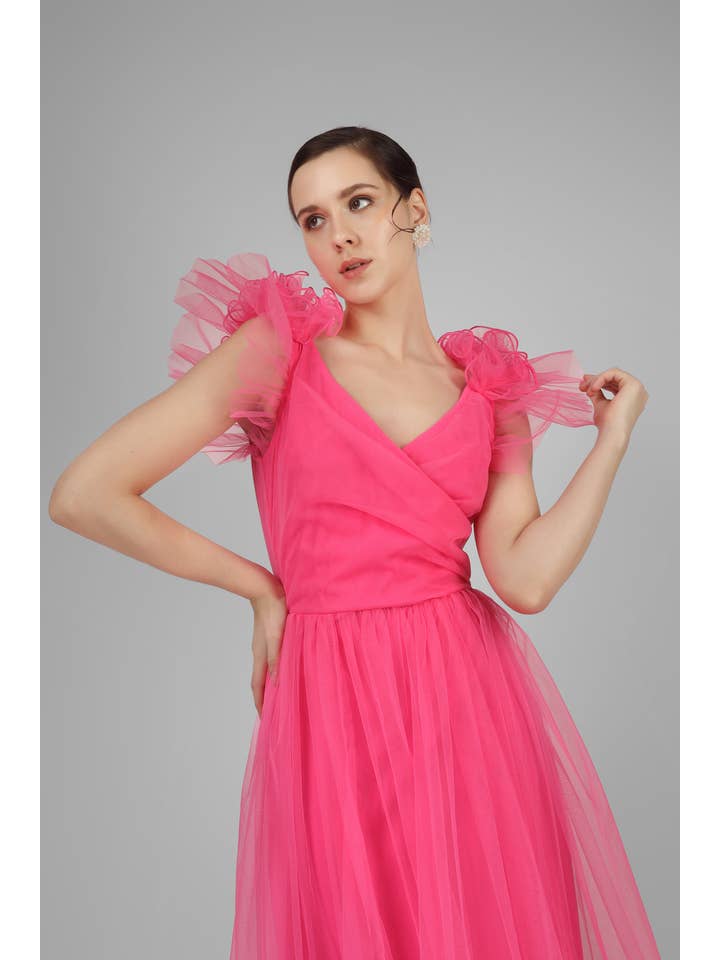 Nova Pink Tulle Corsage Maxi Dress for wholesale on Faire1