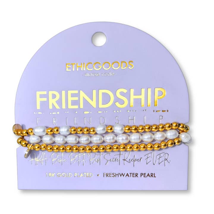 Morse Code Pearl & Gold Waterproof Beaded Bracelet Stacking Set | FRIENDSHIP for wholesale by ETHICGOODS