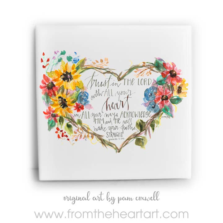 Floral Trust Heart Ceramic Tiles for wholesale by From The Heart Art