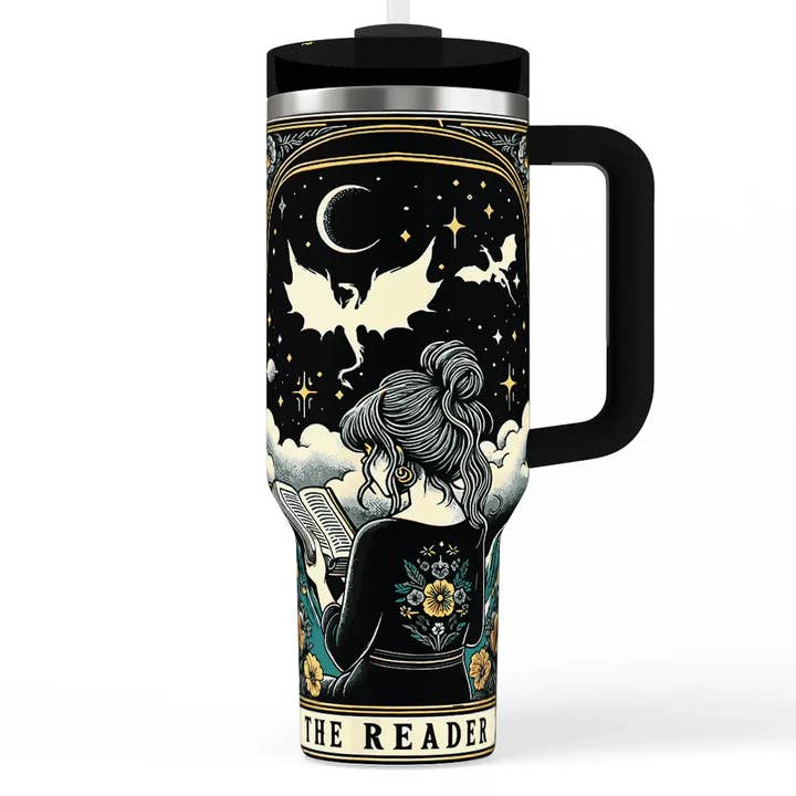 The Reader 40 oz Insulated Handle Tumbler for wholesale by June Apothicarie