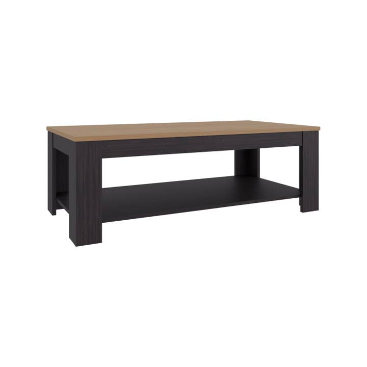 Black Natural Oak Cecil Coffee Table with Open Storage Shelf for Decor, Modern Design for Living Room or Lounge Area for wholesale on Faire4