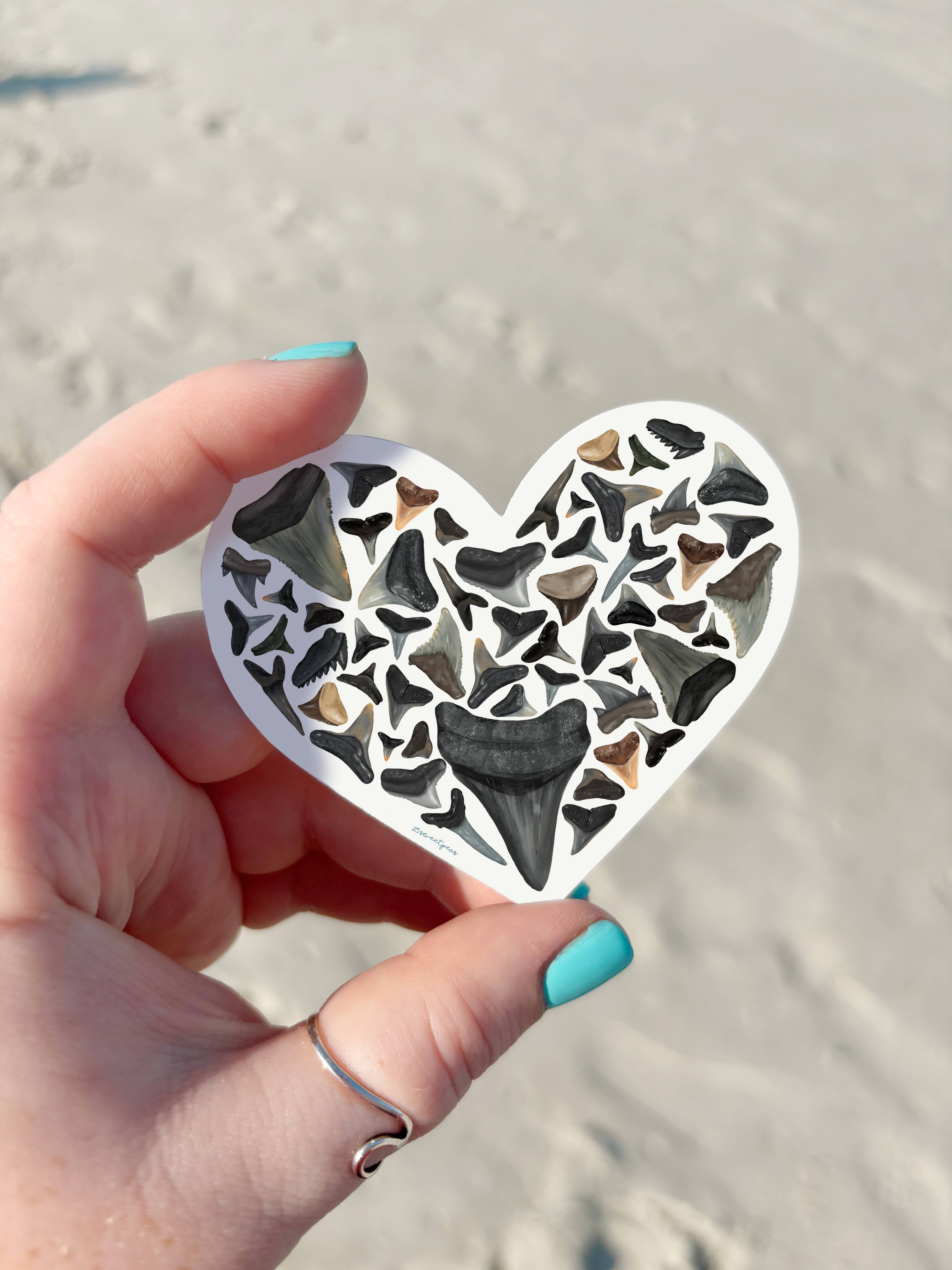 25 Sweetpeas - Wholesale Sticker - Shark Tooth Lover Sticker, Beach Sticker, Shark Tooth Heart2