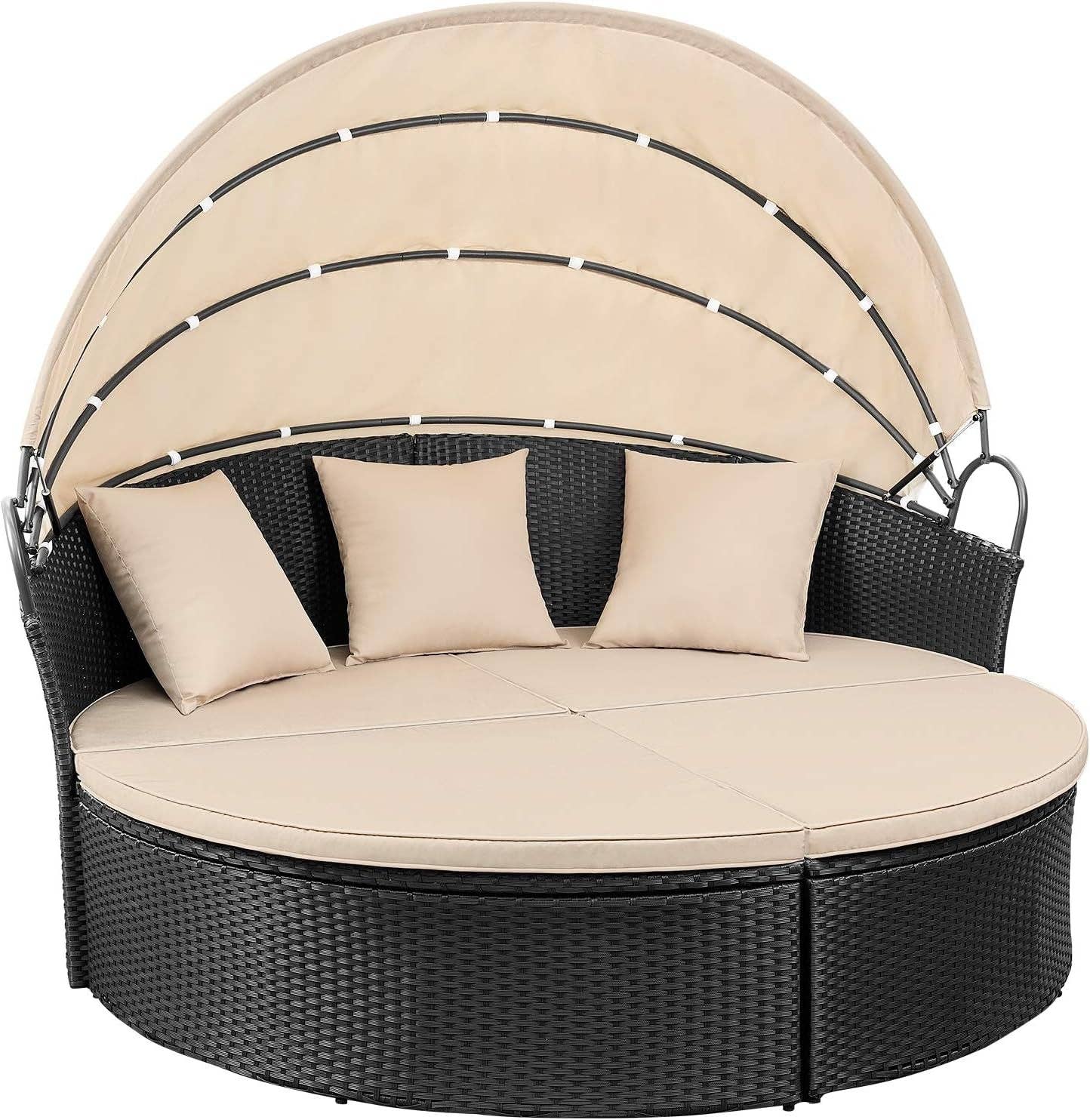 ShipItFurniture - Wholesale Patio Set - Outdoor Round Daybed With Canopy Wicker Patio Sofa4