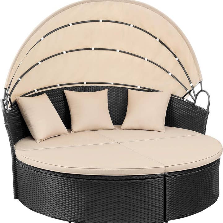 ShipItFurniture - Wholesale Patio Set - Outdoor Round Daybed With Canopy Wicker Patio Sofa4