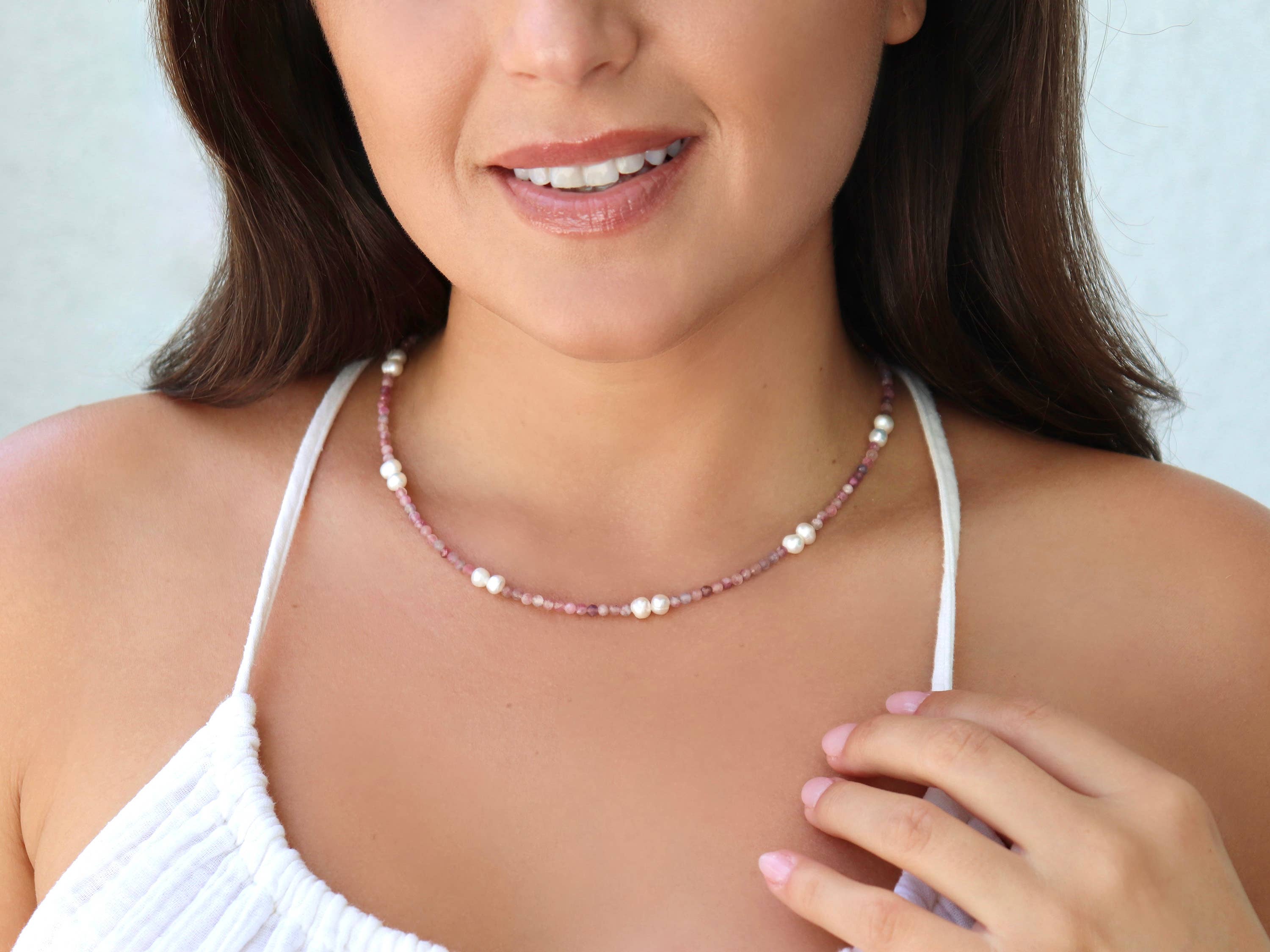 Kaylie Dawn Jewelry - Wholesale Beaded/Pearl Necklace - Maui Handmade Pearl & Gemstone Necklace - Pink Tourmaline3