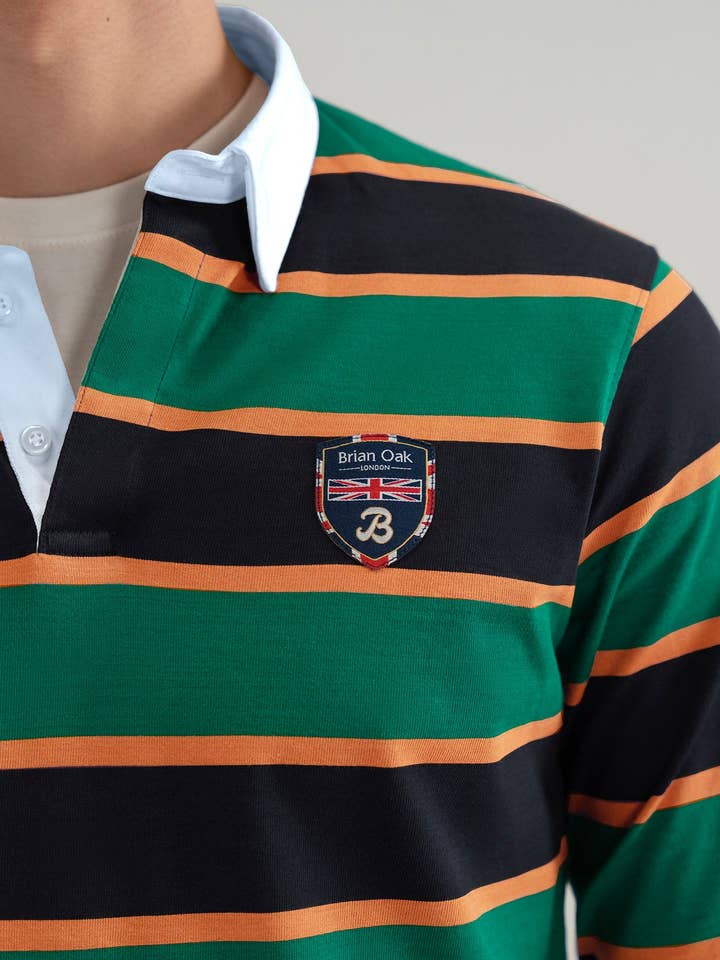 Brian Oak Limited - Wholesale Polo - Men's - British Green Striped Rugby Shirt