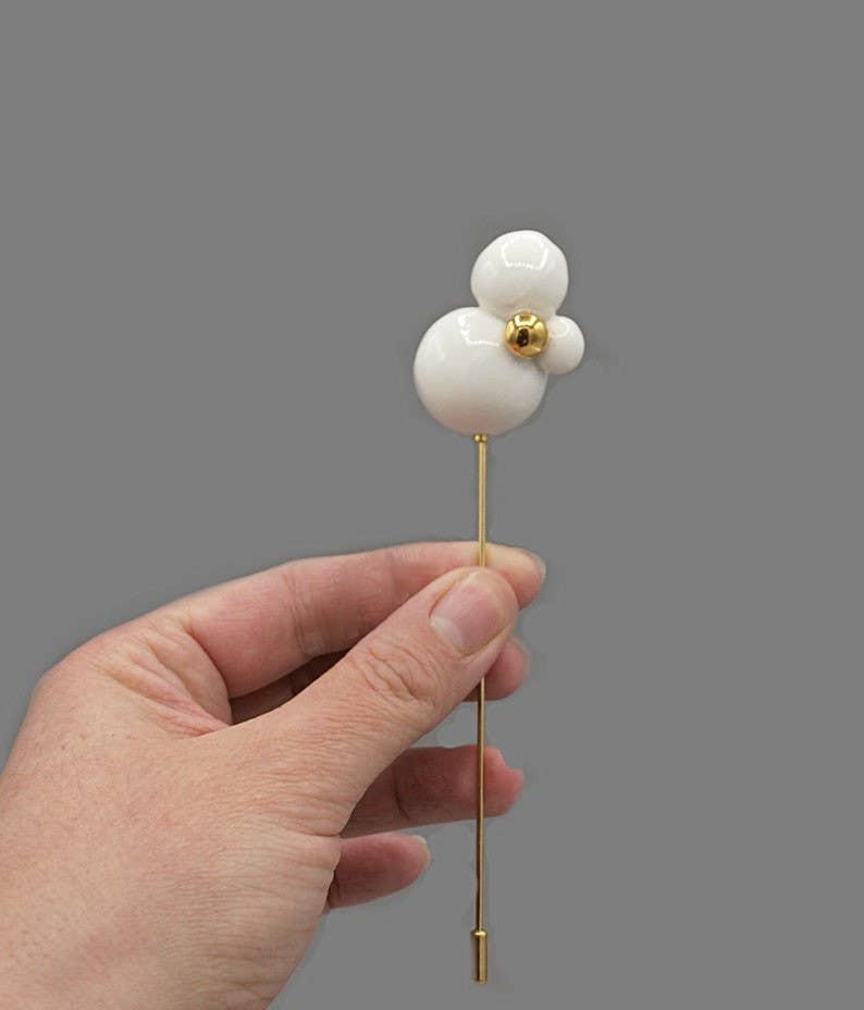 Cerámics & co – Engroshandel Broche – Hvid og guld keramisk broche, Moderne porcelæn broche0