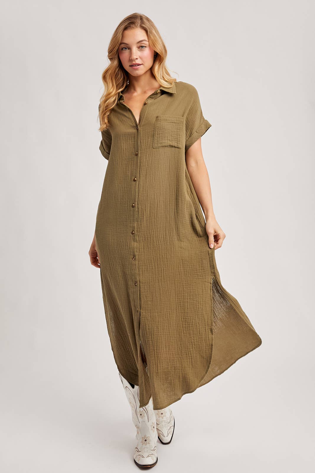 Bluivy - Wholesale Dress - Women's - BUTTON UP MAXI SHIRT DRESS WITH POCKET88